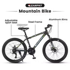 NAYSAYE Vélo VTT 24 Pouces, 21 Vitesses, Cadre en Acier pour Garçons et Filles pour Sentiers Hors Route, Noir et Vert, 56.3*7.88*28.35