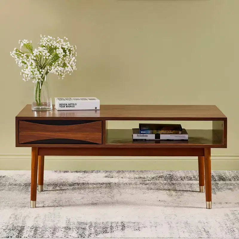 Table basse moderne du milieu du siècle avec tiroir et étagère Teamson Home Dawson