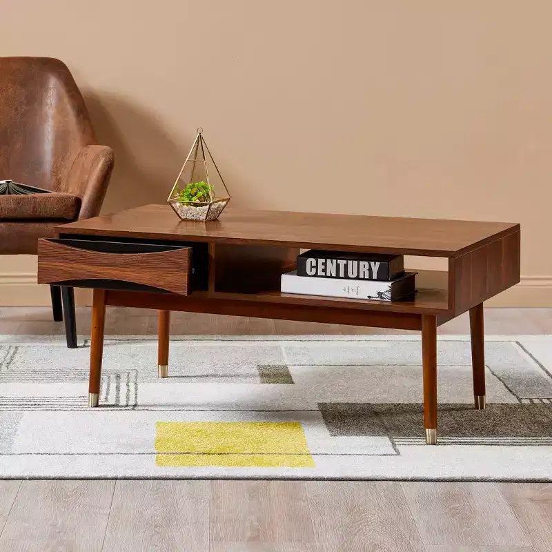 Table basse moderne du milieu du siècle avec tiroir et étagère Teamson Home Dawson
