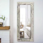 PexFix 24 po L x 58 po H Miroir psyché rectangulaire de style ferme avec cadre en bois massif, à poser ou à incliner, blanc patiné