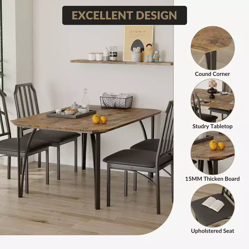 Ensemble Table et Chaises de Salle à Manger - Mobilier de Salle à Manger Moderne, Chaises Confortables, Design Élégant à Pans Coupés, Construction Durable en MDF