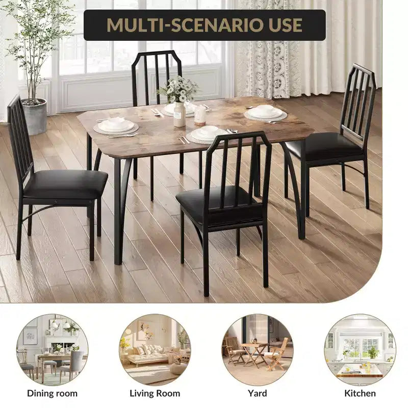 Ensemble Table et Chaises de Salle à Manger - Mobilier de Salle à Manger Moderne, Chaises Confortables, Design Élégant à Pans Coupés, Construction Durable en MDF