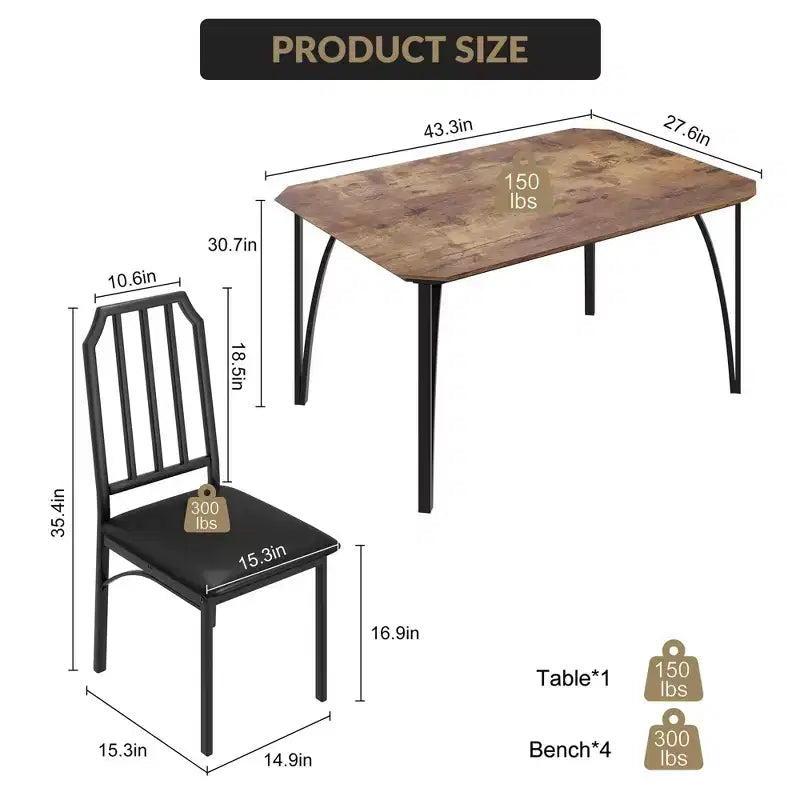 Ensemble Table et Chaises de Salle à Manger - Mobilier de Salle à Manger Moderne, Chaises Confortables, Design Élégant à Pans Coupés, Construction Durable en MDF