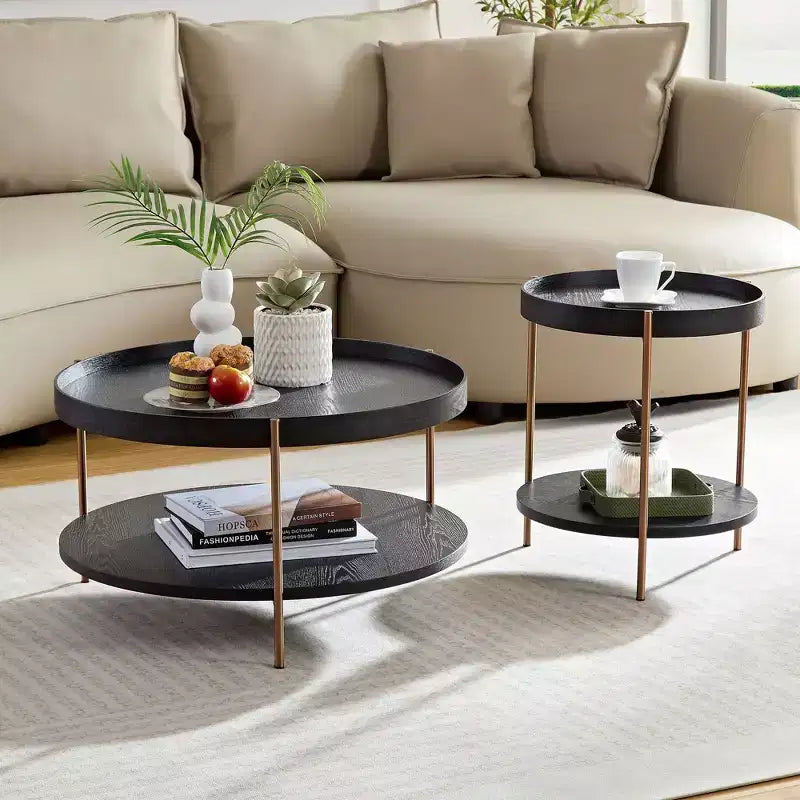 Okak – Ensemble de 2 tables basses gigognes modernes, tables d'appoint rondes à 2 niveaux, montage facile pour salon/chambre/balcon/jardin