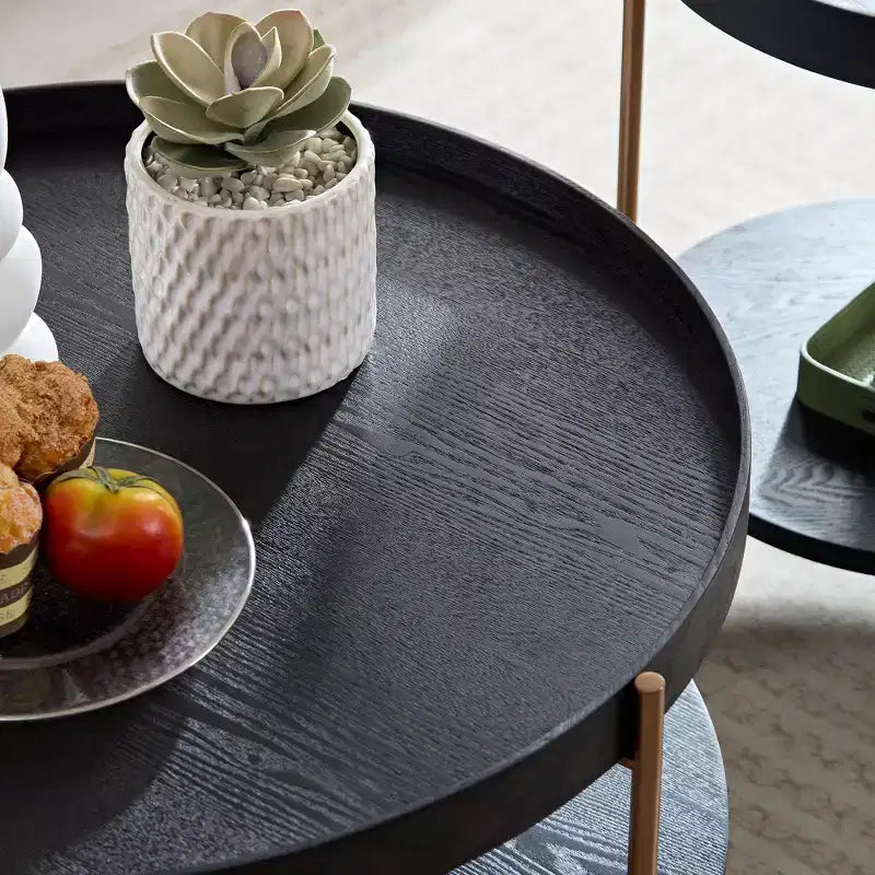Okak – Ensemble de 2 tables basses gigognes modernes, tables d'appoint rondes à 2 niveaux, montage facile pour salon/chambre/balcon/jardin