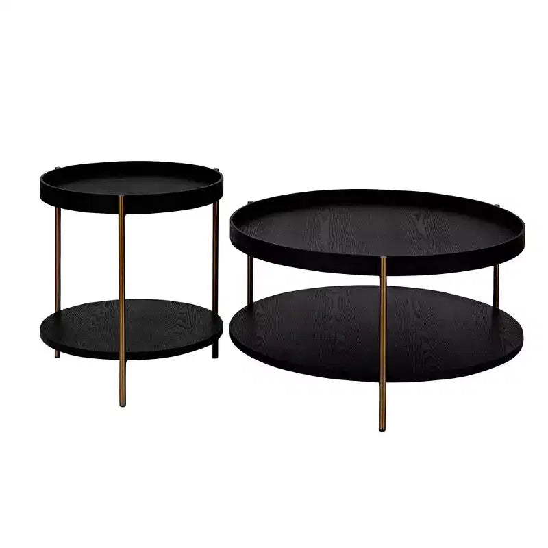 Okak – Ensemble de 2 tables basses gigognes modernes, tables d'appoint rondes à 2 niveaux, montage facile pour salon/chambre/balcon/jardin