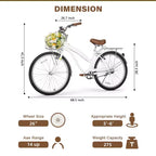 hykolity Vélo de plage 26 pouces, vélo de ville, vélo de navette pour femme adulte de 152 à 183 cm, panier avant, porte-bagages arrière, blanc pâle