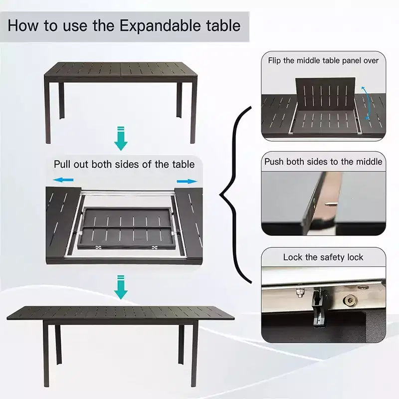 CLIHOME Table de salle à manger extensible pour terrasse, 65-95, en aluminium, rectangulaire, 6-8 personnes