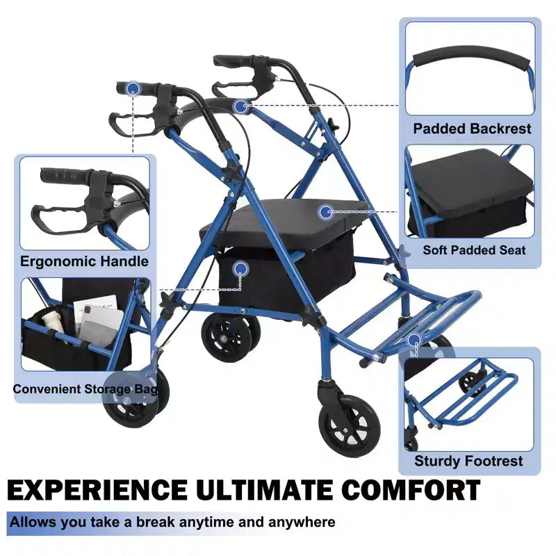 Déambulateur Rollator pour seniors avec siège, déambulateur combiné 3 en 1 avec fauteuil roulant, déambulateur médical tout-terrain pour adultes