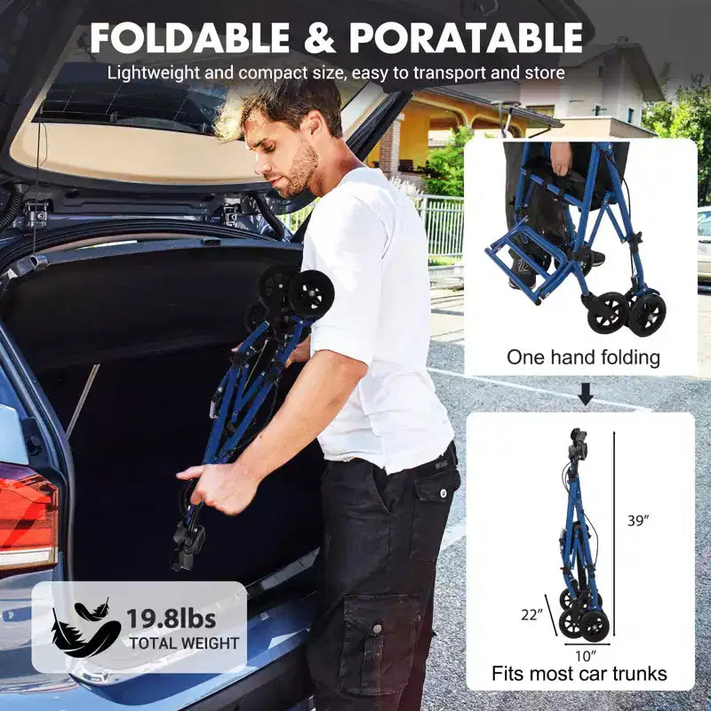 Déambulateur Rollator pour seniors avec siège, déambulateur combiné 3 en 1 avec fauteuil roulant, déambulateur médical tout-terrain pour adultes