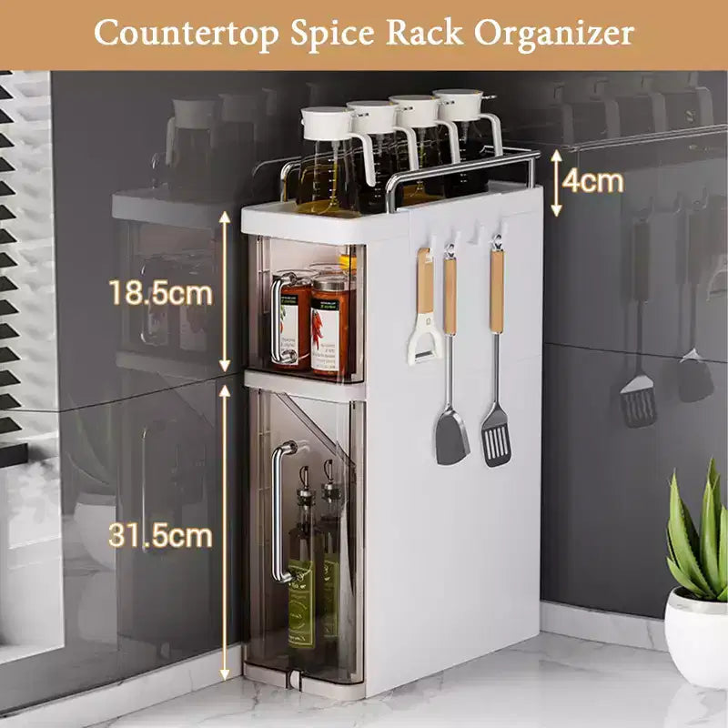 Étagère de rangement de cuisine en plastique - Meuble de rangement de bureau multifonctionnel pour la maison, Organisateur de bocaux à épices, Rangement de tiroir, Meuble d'appoint étroit