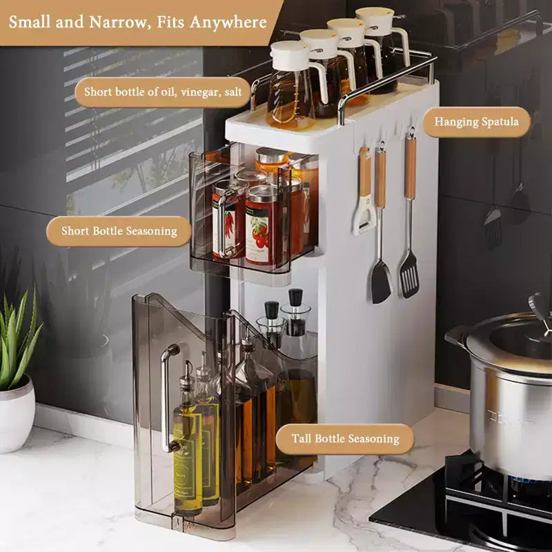Étagère de rangement de cuisine en plastique - Meuble de rangement de bureau multifonctionnel pour la maison, Organisateur de bocaux à épices, Rangement de tiroir, Meuble d'appoint étroit