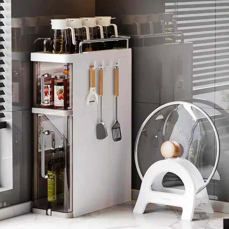 Étagère de rangement de cuisine en plastique - Meuble de rangement de bureau multifonctionnel pour la maison, Organisateur de bocaux à épices, Rangement de tiroir, Meuble d'appoint étroit