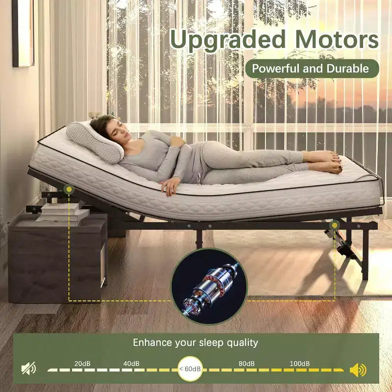 Cadre de lit réglable Sandinrayli avec base de lit électrique et télécommande filaire, fonction d'inclinaison ergonomique pour les pieds et la tête, King