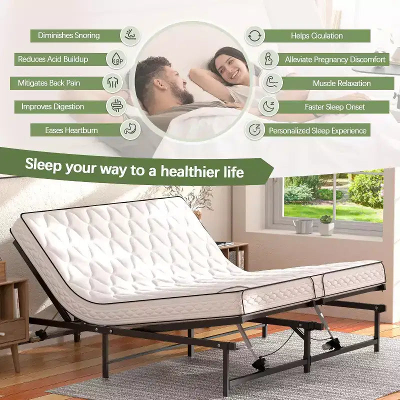 Cadre de lit réglable Sandinrayli avec base de lit électrique et télécommande filaire, fonction d'inclinaison ergonomique pour les pieds et la tête, King