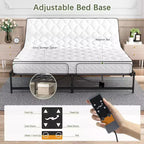 Cadre de lit réglable Sandinrayli avec base de lit électrique et télécommande filaire, fonction d'inclinaison ergonomique pour les pieds et la tête, King