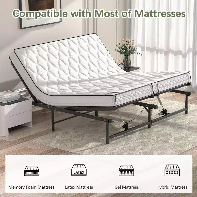 Cadre de lit réglable Sandinrayli avec base de lit électrique et télécommande filaire, fonction d'inclinaison ergonomique pour les pieds et la tête, King