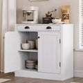 White Sideboard Buffet Cabinet, Wooden Coffee Bar Cabinet with Drawer, Adjustable Shelf, Farmhouse Storage Cabinets