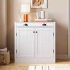 Bahut buffet blanc, meuble bar à café en bois avec tiroir, étagère réglable, armoires de rangement de style ferme