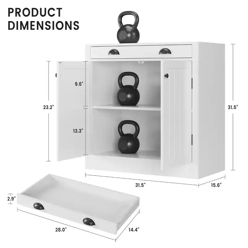 Bahut buffet blanc, meuble bar à café en bois avec tiroir, étagère réglable, armoires de rangement de style ferme