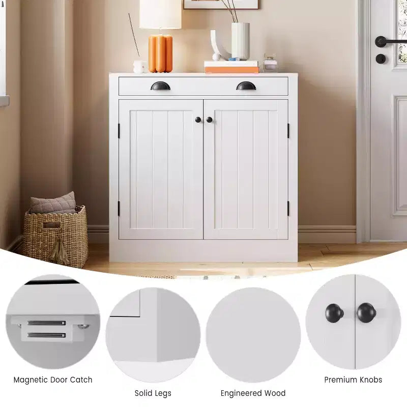 Bahut buffet blanc, meuble bar à café en bois avec tiroir, étagère réglable, armoires de rangement de style ferme