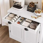 Bahut buffet blanc, meuble bar à café en bois avec tiroir, étagère réglable, armoires de rangement de style ferme