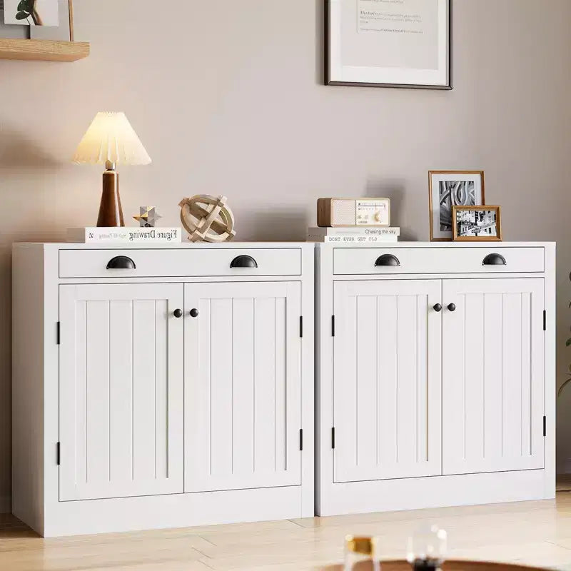 Bahut buffet blanc, meuble bar à café en bois avec tiroir, étagère réglable, armoires de rangement de style ferme