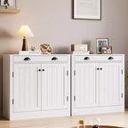 Bahut buffet blanc, meuble bar à café en bois avec tiroir, étagère réglable, armoires de rangement de style ferme