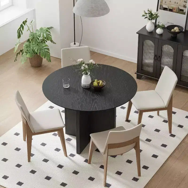 Table à manger ronde PexFix 42 x 42 en bois massif avec finition noire et pieds arqués élégants pour salles à manger et cuisines modernes