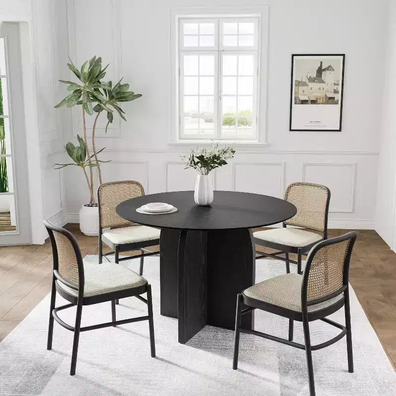 Table à manger ronde PexFix 42 x 42 en bois massif avec finition noire et pieds arqués élégants pour salles à manger et cuisines modernes