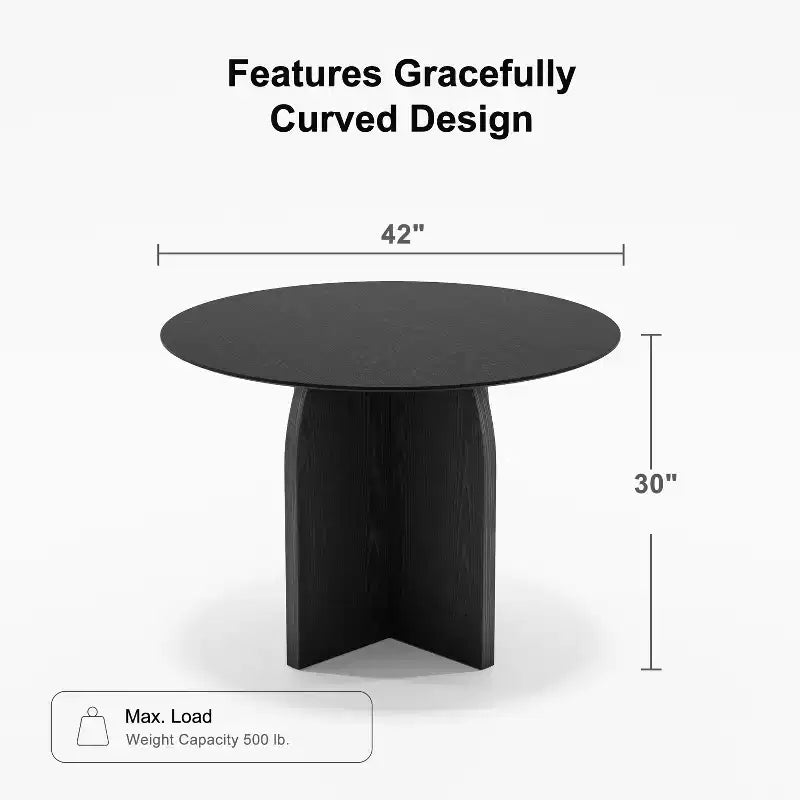 Table à manger ronde PexFix 42 x 42 en bois massif avec finition noire et pieds arqués élégants pour salles à manger et cuisines modernes