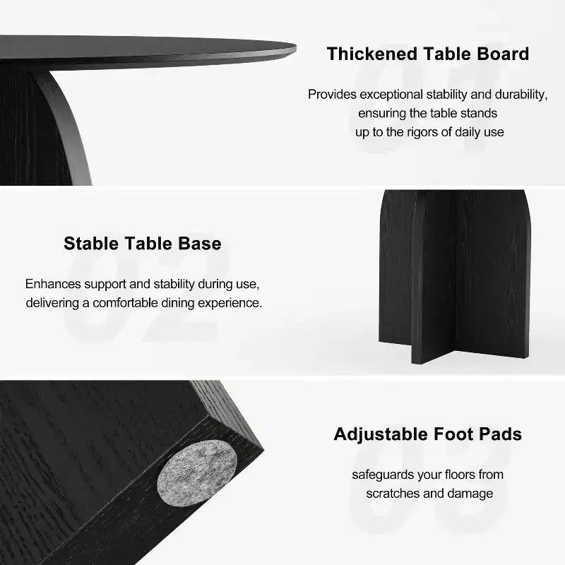 Table à manger ronde PexFix 42 x 42 en bois massif avec finition noire et pieds arqués élégants pour salles à manger et cuisines modernes