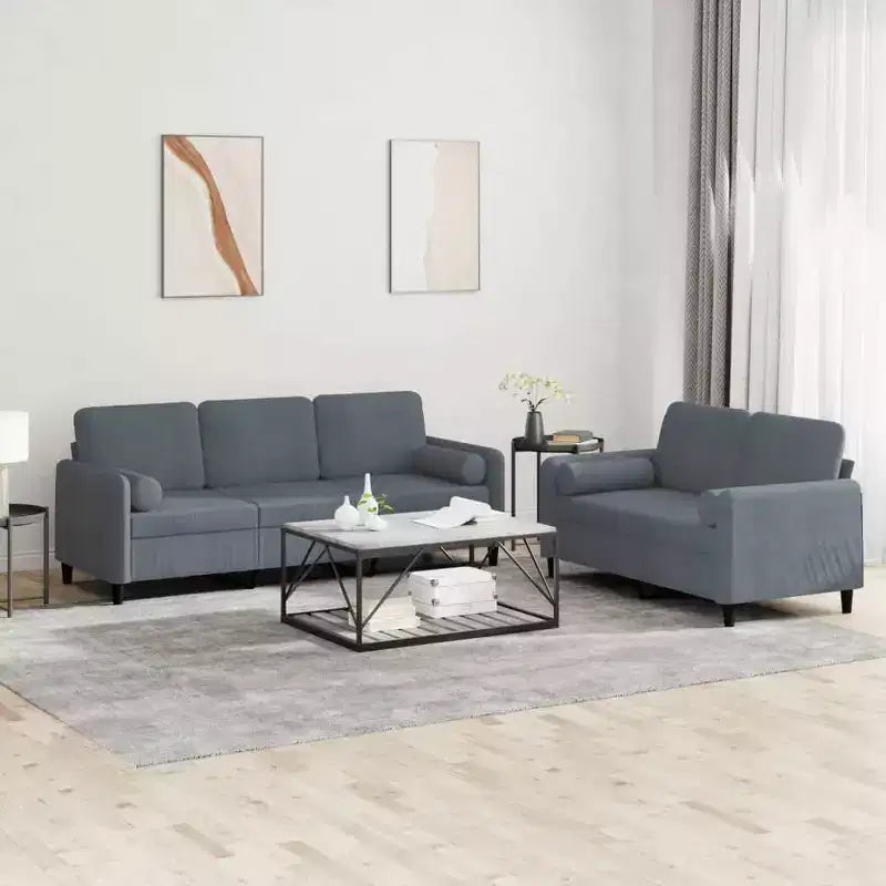 vidaXL Ensemble de canapés en velours gris foncé avec cadre robuste en contreplaqué et métal, rembourrage confortable - Comprend un canapé deux places et un canapé trois places