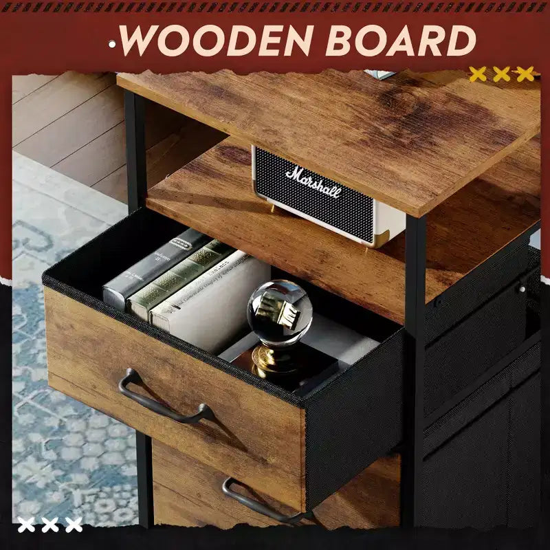 GALAXHERO Meuble de Rangement 2 Tiroirs Mobile avec Étagère Ouverte, Support d'Imprimante Roulant pour Bureau à Domicile, Convient aux Documents A4, Grain de Bois Marron Rustique