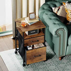 GALAXHERO Meuble de Rangement 2 Tiroirs Mobile avec Étagère Ouverte, Support d'Imprimante Roulant pour Bureau à Domicile, Convient aux Documents A4, Grain de Bois Marron Rustique