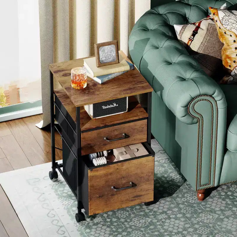 GALAXHERO Meuble de Rangement 2 Tiroirs Mobile avec Étagère Ouverte, Support d'Imprimante Roulant pour Bureau à Domicile, Convient aux Documents A4, Grain de Bois Marron Rustique