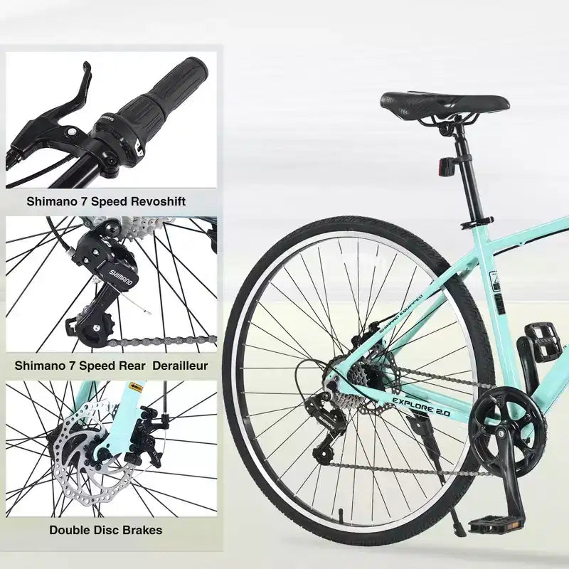 NAYSAYE Vélo VTT hybride 7 vitesses Cadre en aluminium Freins à double disque pour adultes et enfants, 64,57*25,19*37,79