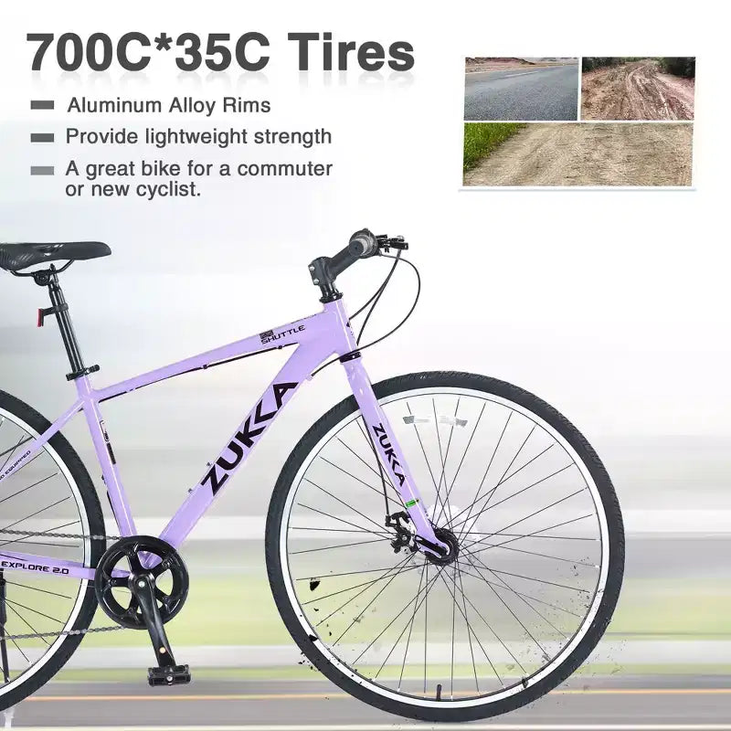 NAYSAYE Vélo VTT hybride 7 vitesses Cadre en aluminium Freins à double disque pour adultes et enfants, 64,57*25,19*37,79