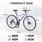 NAYSAYE Vélo VTT hybride 7 vitesses Cadre en aluminium Freins à double disque pour adultes et enfants, 64,57*25,19*37,79