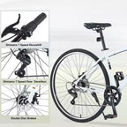NAYSAYE Vélo VTT hybride 7 vitesses Cadre en aluminium Freins à double disque pour adultes et enfants, 64,57*25,19*37,79