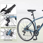 NAYSAYE Vélo VTT hybride 7 vitesses Cadre en aluminium Freins à double disque pour adultes et enfants, 64,57*25,19*37,79