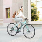 NAYSAYE Vélo VTT hybride 7 vitesses Cadre en aluminium Freins à double disque pour adultes et enfants, 64,57*25,19*37,79
