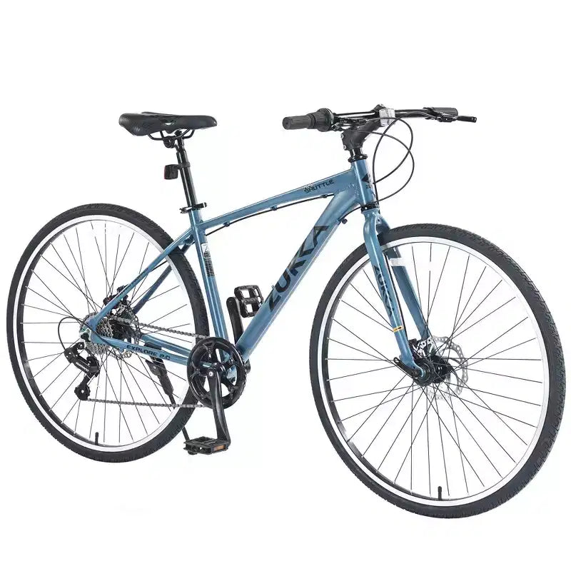 NAYSAYE Vélo VTT hybride 7 vitesses Cadre en aluminium Freins à double disque pour adultes et enfants, 64,57*25,19*37,79