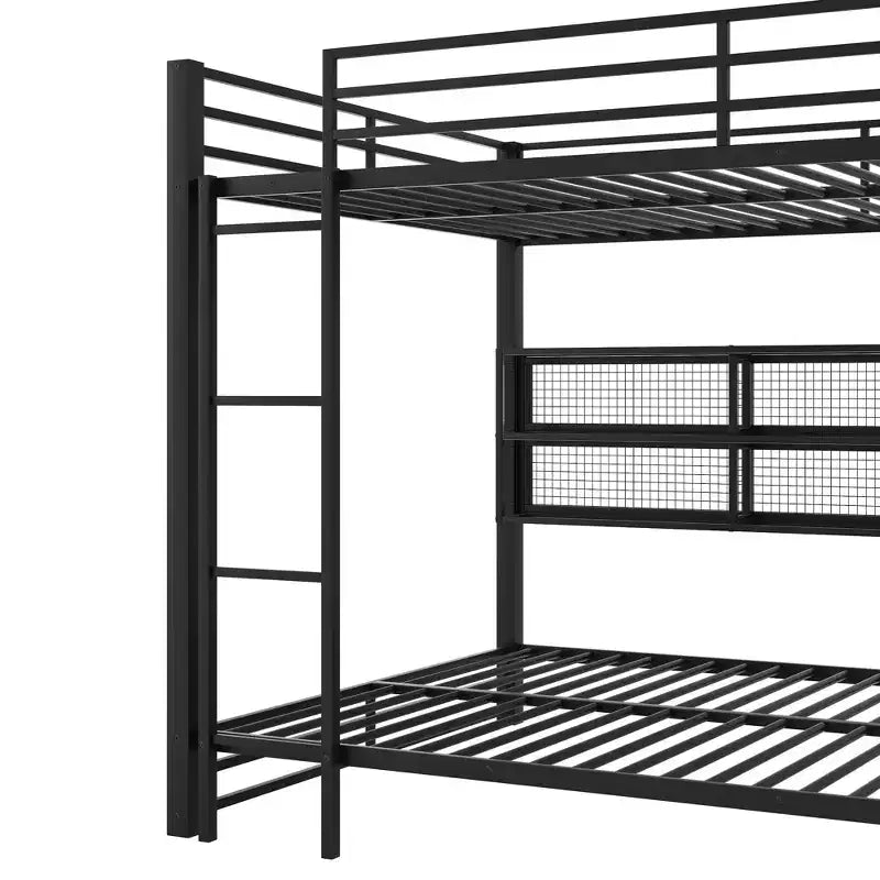 Lit superposé Queen en métal avec armoires de rangement et LED, noir - ModernLuxe