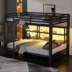 Lit superposé Queen en métal avec armoires de rangement et LED, noir - ModernLuxe