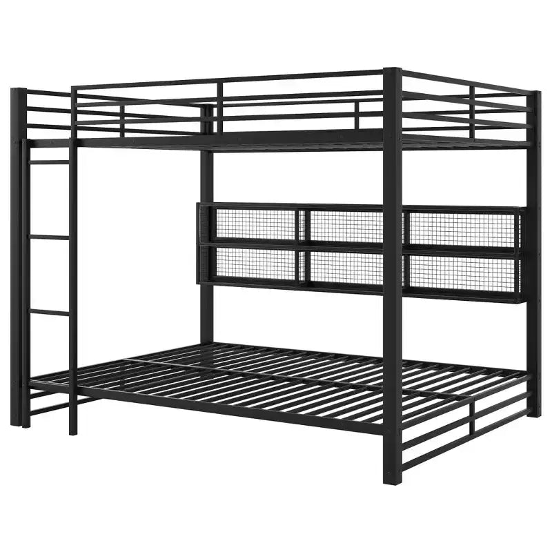Lit superposé Queen en métal avec armoires de rangement et LED, noir - ModernLuxe