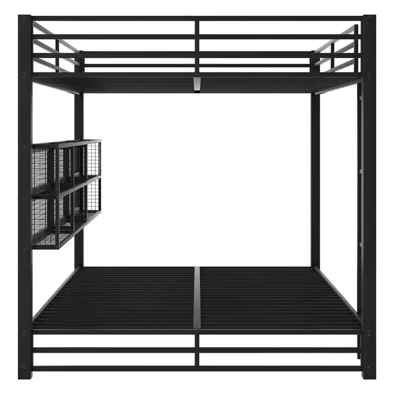 Lit superposé Queen en métal avec armoires de rangement et LED, noir - ModernLuxe
