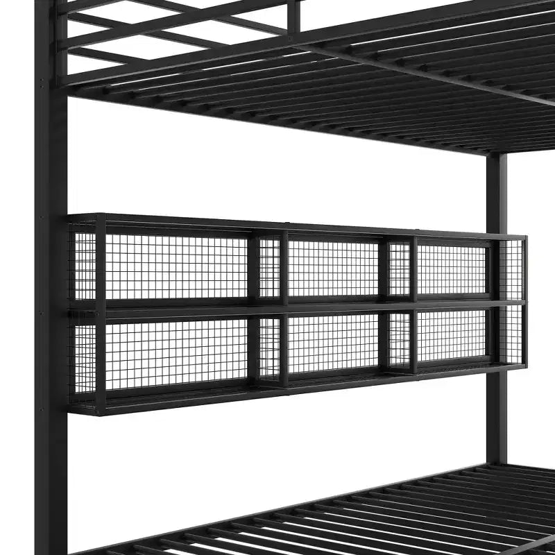 Lit superposé Queen en métal avec armoires de rangement et LED, noir - ModernLuxe