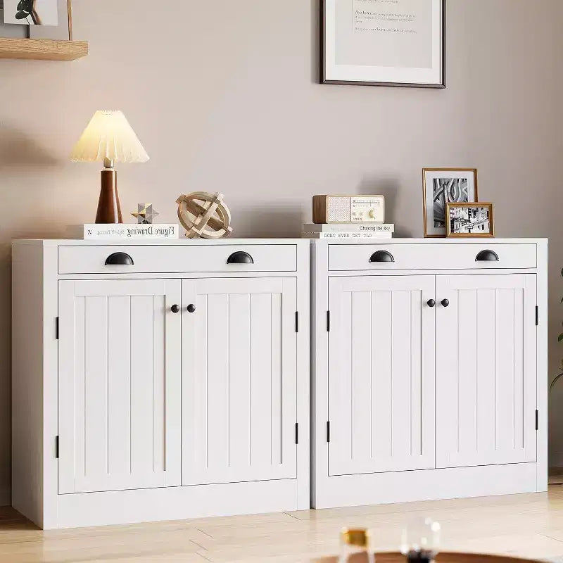 31.5 Buffet de cuisine moderne blanc avec tiroir et étagère réglable, meuble de rangement en bois style ferme pour café/bar, pour cuisine