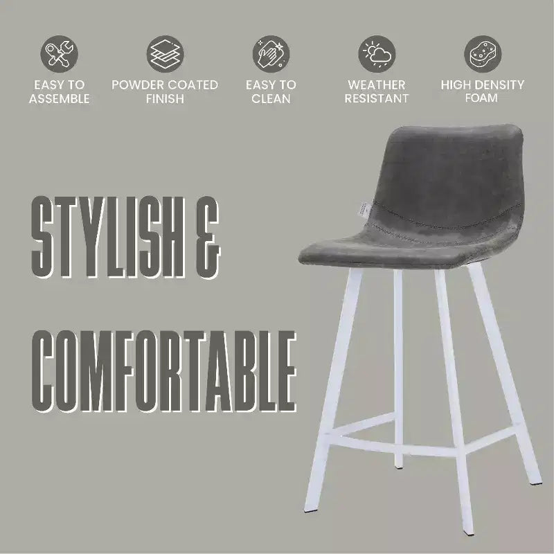 Tabouret de bar en cuir Elland de LeisureMod – Tabouret moderne de hauteur comptoir avec pieds en acier inoxydable blanc pour îlot de cuisine ou bar à domicile, lot de 2